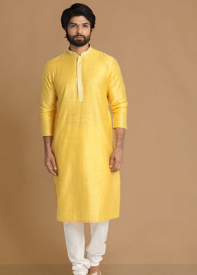 Yellow Plain Kurta Pajama image number 1